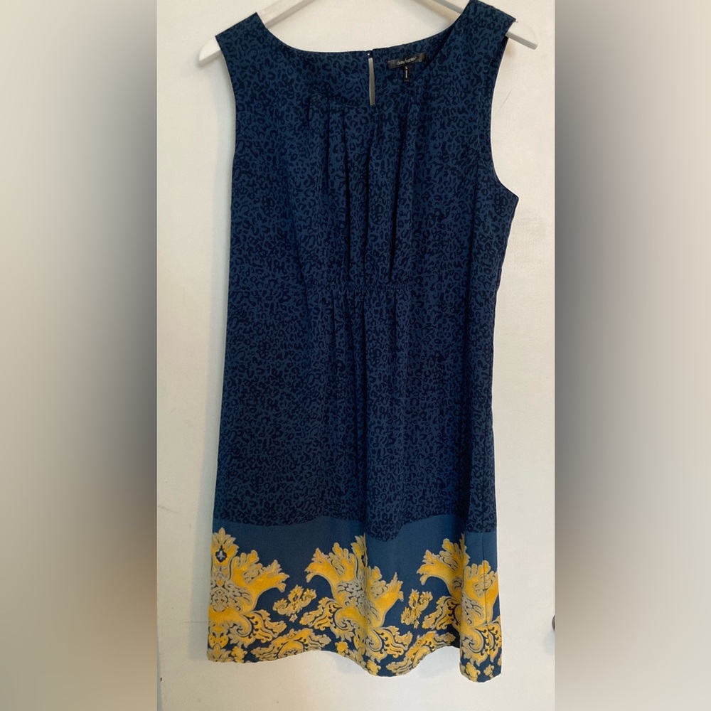 Daisy Fuentes Elegant Blue and Yellow Sleeveless Dress Size Large